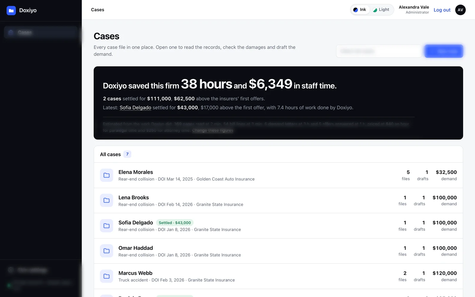 Case overview in Doxiyo, tools blurred